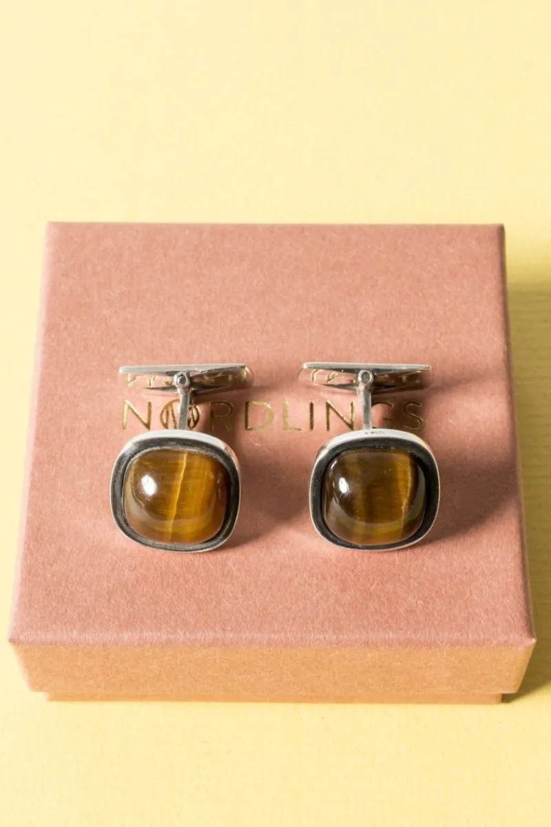 Pamono Vintage Silver and Tigereye Cufflinks by Arvo Saarela, 1963, Set of 2> Cufflinks