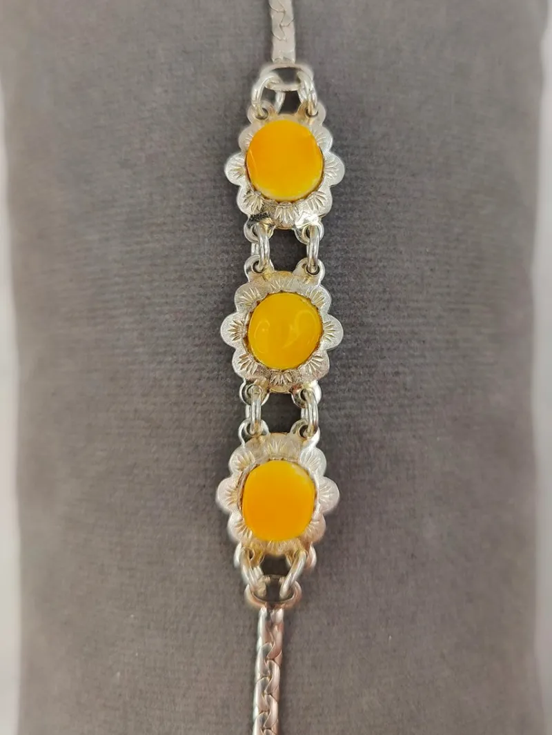 Pamono Vintage Silver Bracelet with Baltic Amber Stones> Bracelets