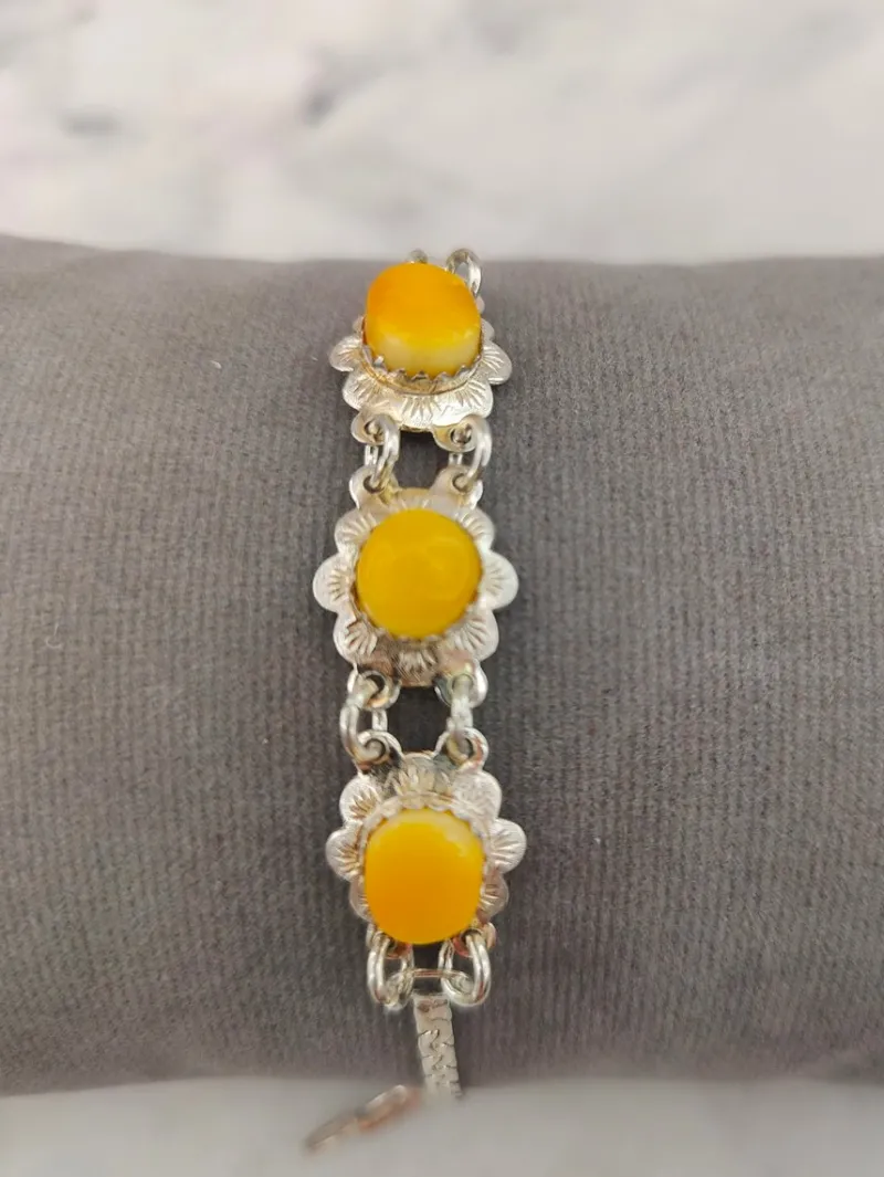 Pamono Vintage Silver Bracelet with Baltic Amber Stones> Bracelets