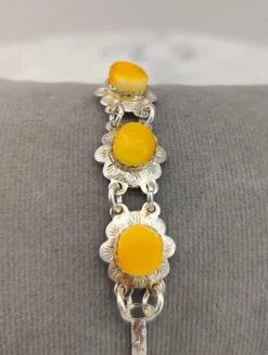 Pamono Vintage Silver Bracelet with Baltic Amber Stones><noscript><img width=