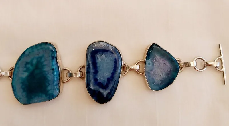 Pamono Vintage Silver Bracelet with Blue Agate Stones, 1970s> Bracelets