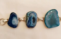 Pamono Vintage Silver Bracelet with Blue Agate Stones, 1970s><noscript><img width=