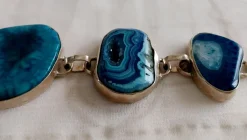 Pamono Vintage Silver Bracelet with Blue Agate Stones, 1970s><noscript><img width=