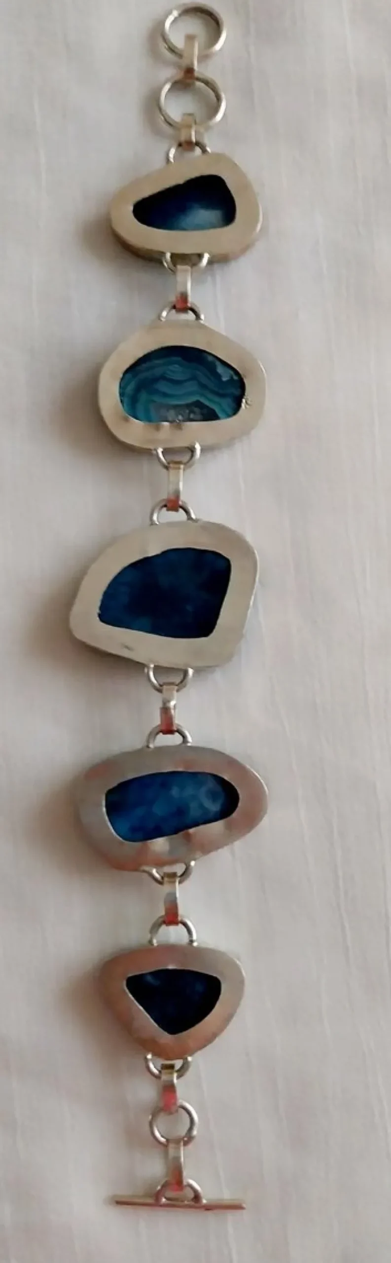 Pamono Vintage Silver Bracelet with Blue Agate Stones, 1970s> Bracelets