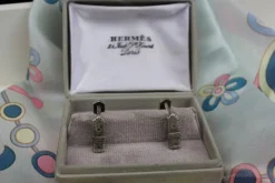 Hot Pamono Vintage Silver Cufflinks in Original Box from Hermes