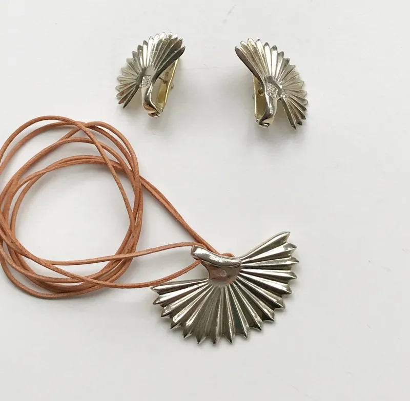 Discount Pamono Vintage Silver Earrings & Pendant Set from Loewe, Set of 3