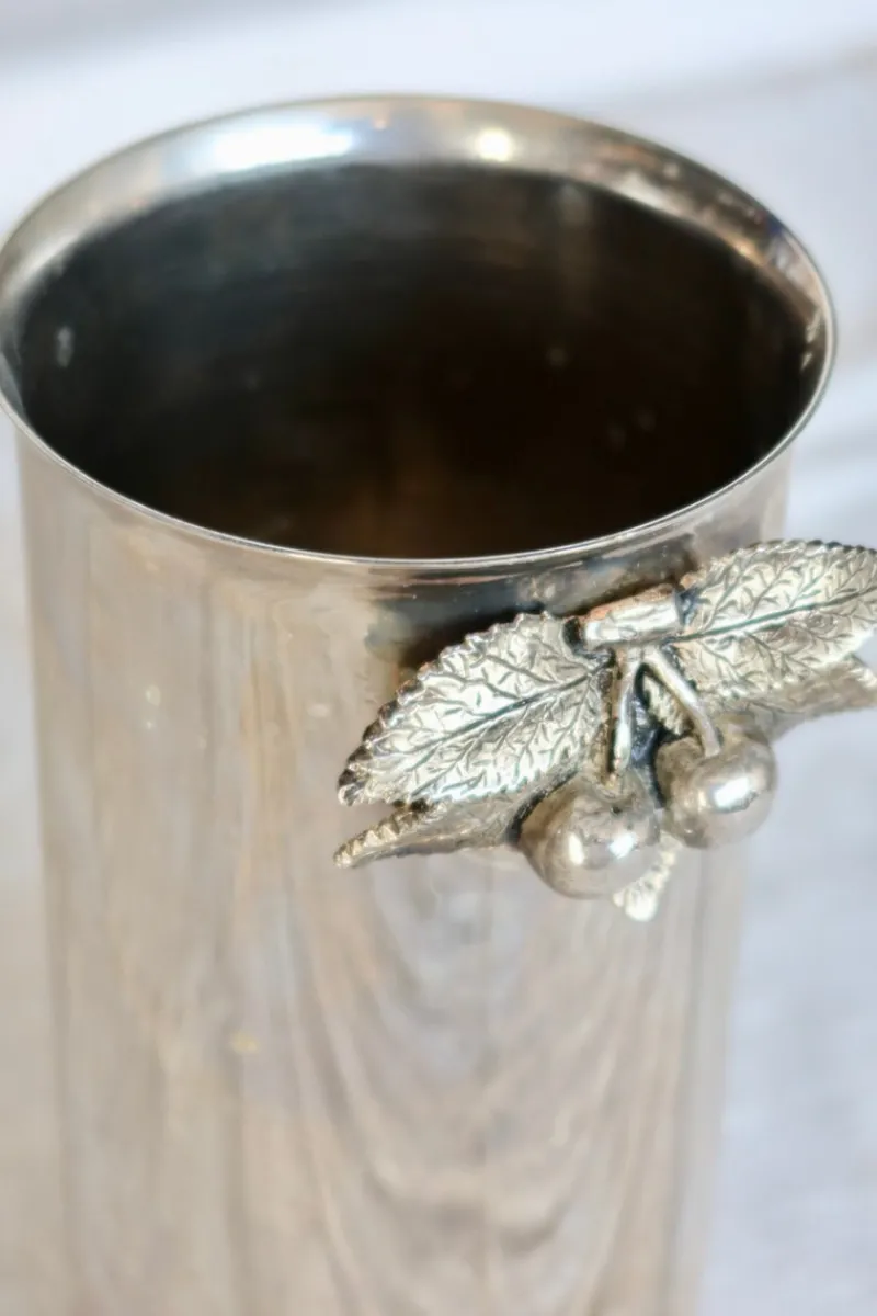 Pamono Vintage Silver Metal Bottle Holder with Cherry Detail, 1970s> Ice Buckets & Wine Coolers