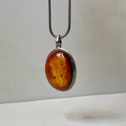 New Pamono Vintage Silver Pendant Necklace with Reverse Amber Cameo, 1970s, Set of 2