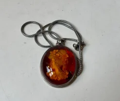 New Pamono Vintage Silver Pendant Necklace with Reverse Amber Cameo, 1970s, Set of 2