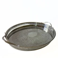Pamono Vintage Silver Plated Tray with Handles from Scandia Present, Sweden, 1950s><noscript><img width=