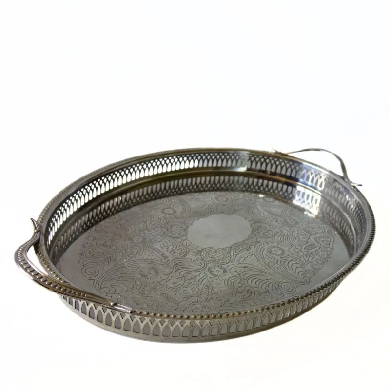 Outlet Pamono Vintage Silver Plated Tray with Handles from Scandia Present, Sweden
