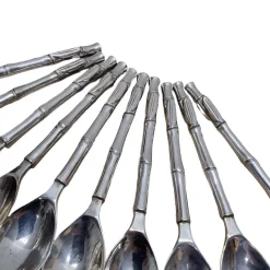 New Pamono Vintage Silver-Plated Bamboo Motif Teaspoons, 1980s, Set of 10