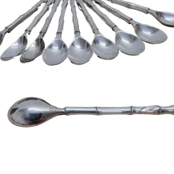 New Pamono Vintage Silver-Plated Bamboo Motif Teaspoons, 1980s, Set of 10
