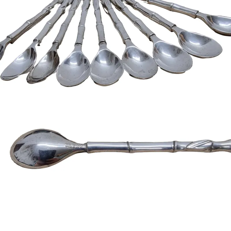 New Pamono Vintage Silver-Plated Bamboo Motif Teaspoons, 1980s, Set of 10
