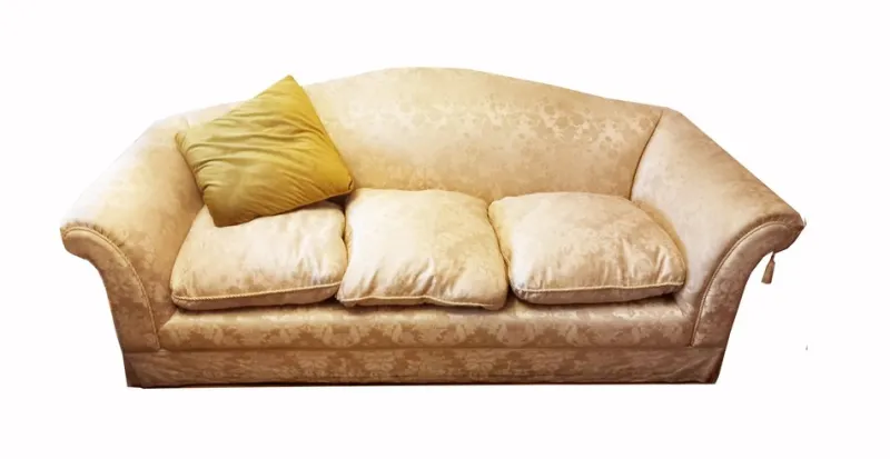 Pamono Vintage Sofa and Armchairs with Down and Damask Fabric, 1970s, Set of 3> Living Room Sets