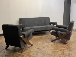 Pamono Vintage Sofa and Armchairs by Pierre Jeanneret, 1956, Set of 3
