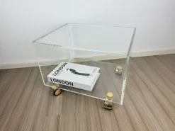 Hot Pamono Vintage Space Age Acrylic Glass Trolley with Gold-Colored Wheels, 1970s