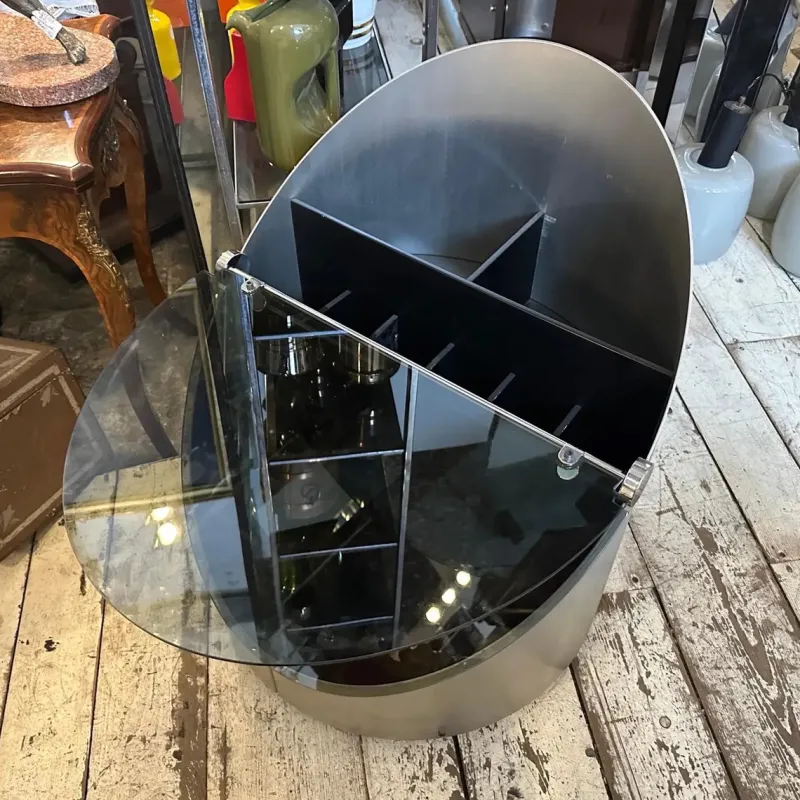 Online Pamono Vintage Space Age Steel and Glass Bar Cart by Claudio Salocchi for Luigi Sormani, 1970s