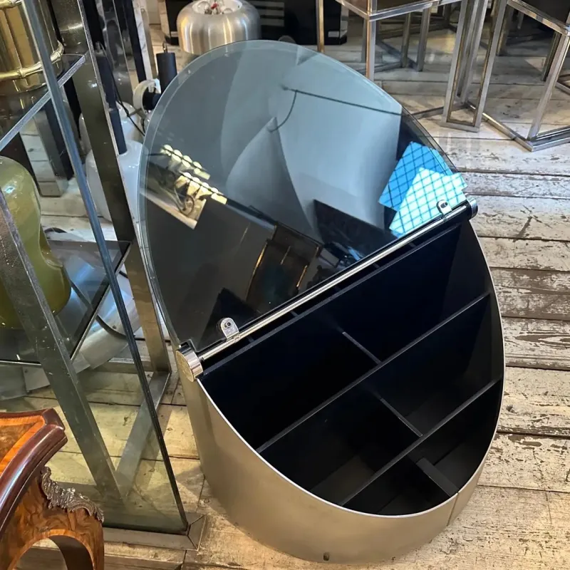 Online Pamono Vintage Space Age Steel and Glass Bar Cart by Claudio Salocchi for Luigi Sormani, 1970s