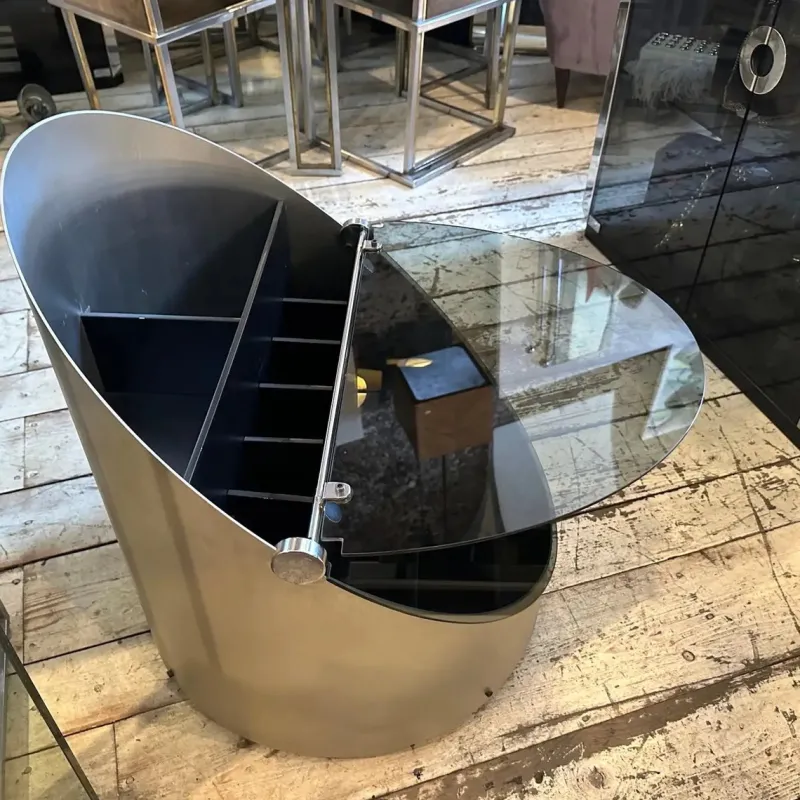 Online Pamono Vintage Space Age Steel and Glass Bar Cart by Claudio Salocchi for Luigi Sormani, 1970s
