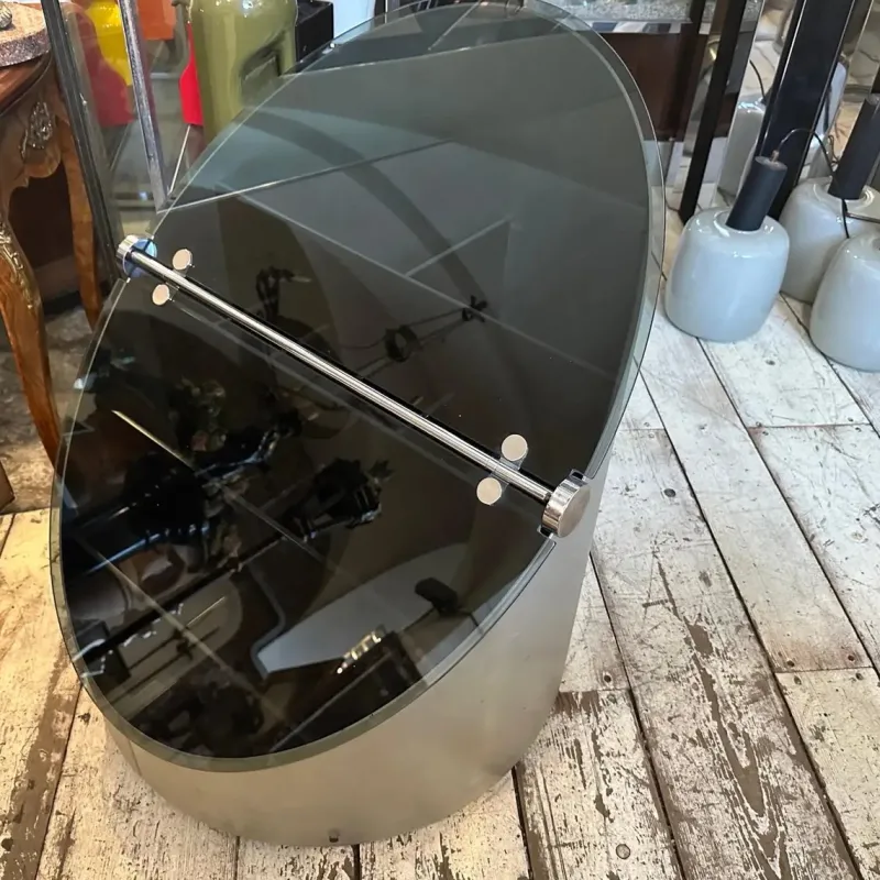 Online Pamono Vintage Space Age Steel and Glass Bar Cart by Claudio Salocchi for Luigi Sormani, 1970s