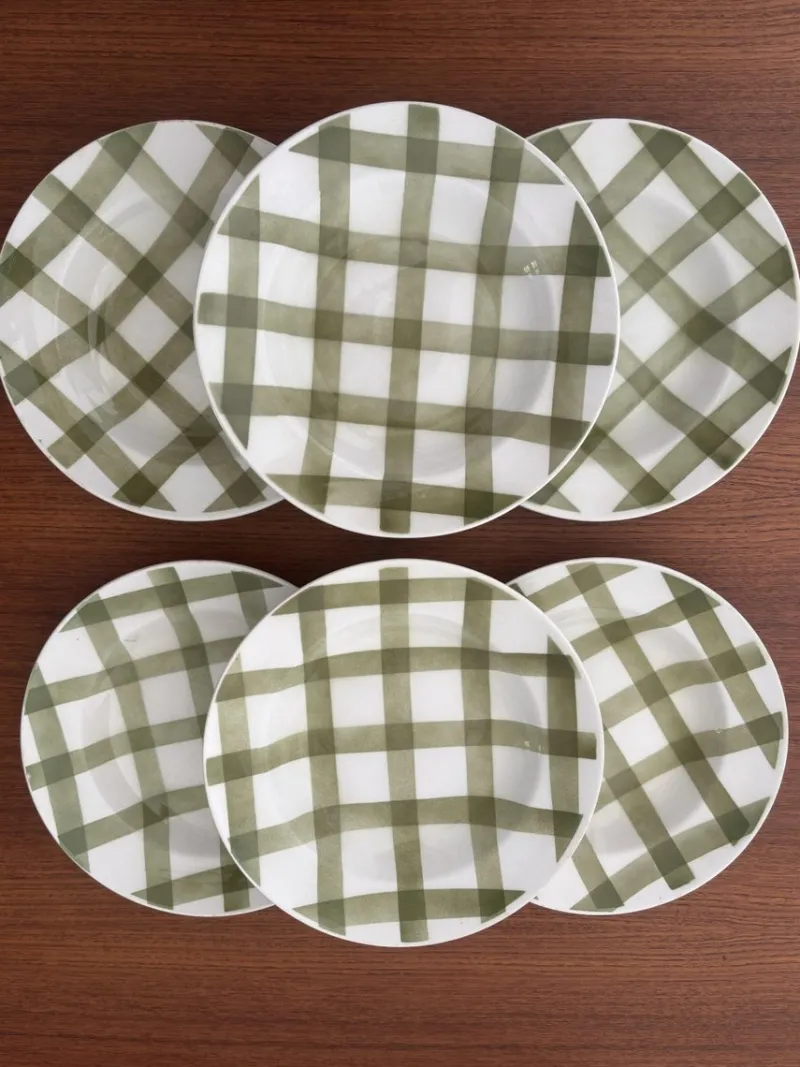 Pamono Vintage Square Green Earthenware Tablecloth Soup Plates from Moulin des Loups, Set of 6> Dinner Plates & Bowls