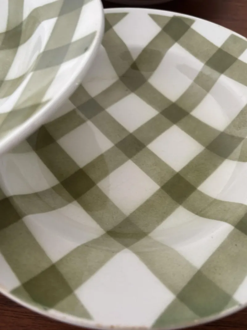 Pamono Vintage Square Green Earthenware Tablecloth Soup Plates from Moulin des Loups, Set of 6> Dinner Plates & Bowls