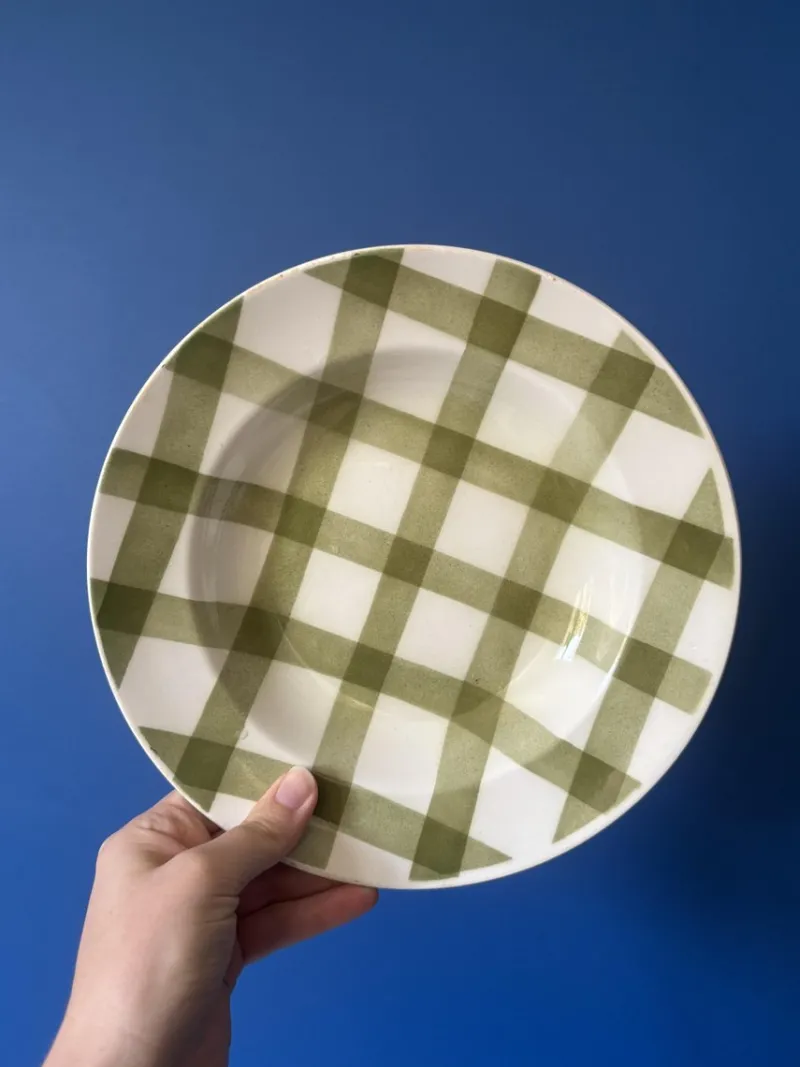 Pamono Vintage Square Green Earthenware Tablecloth Soup Plates from Moulin des Loups, Set of 6> Dinner Plates & Bowls