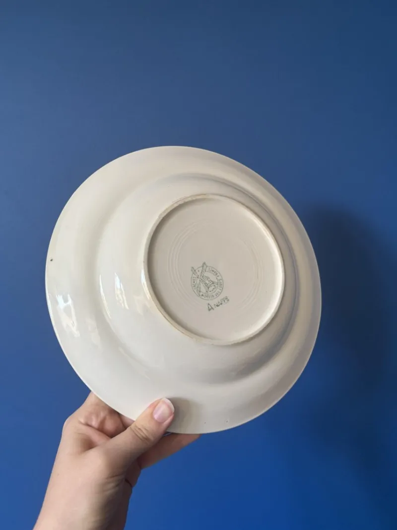 Pamono Vintage Square Green Earthenware Tablecloth Soup Plates from Moulin des Loups, Set of 6> Dinner Plates & Bowls