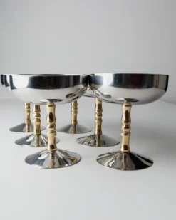 Sale Pamono Vintage Stainless Steel Champagne Bowls in Bamboo, Italy, 1970s, Set of 6