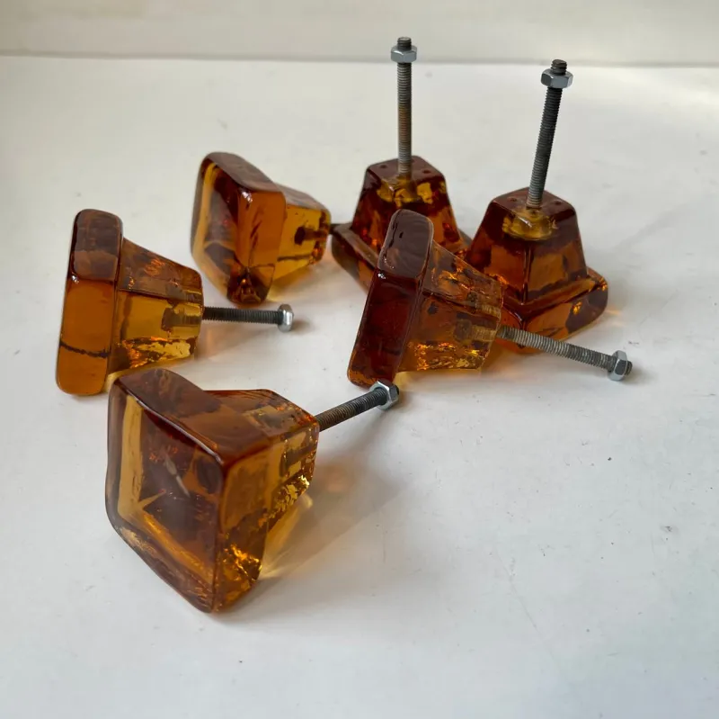 Pamono Vintage Swedish Amber Glass Knobs, 1960s, Set of 6