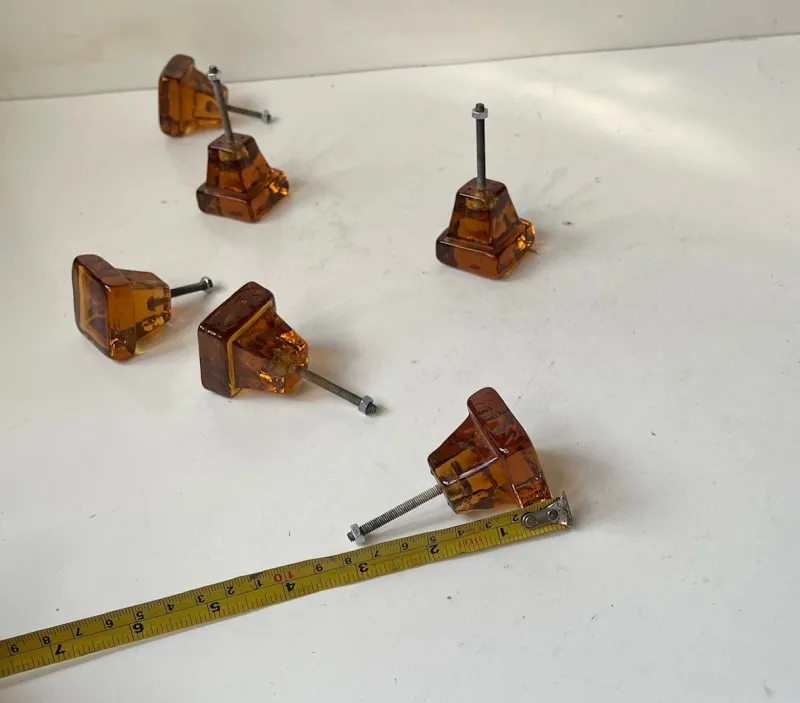 Pamono Vintage Swedish Amber Glass Knobs, 1960s, Set of 6
