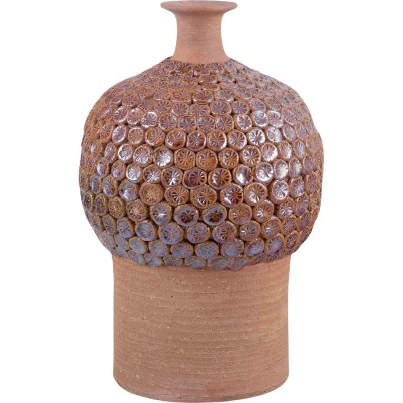 Clearance Pamono Vintage Swedish Clay Vase with Flower Buds in Relief from Rolf Fagerberg, 1970s