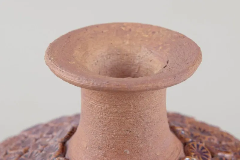 Clearance Pamono Vintage Swedish Clay Vase with Flower Buds in Relief from Rolf Fagerberg, 1970s