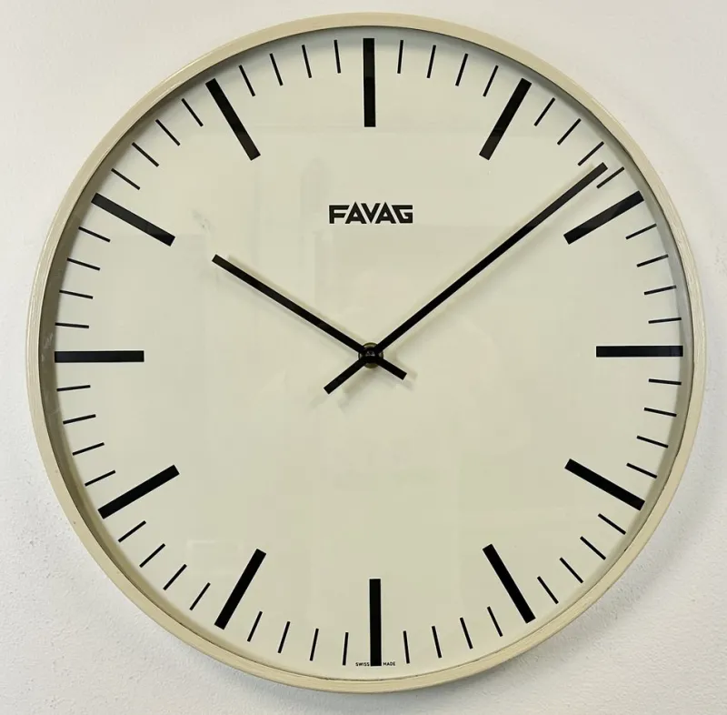 Hot Pamono Vintage Swiss Beige Wall Clock from Favag, 1970s