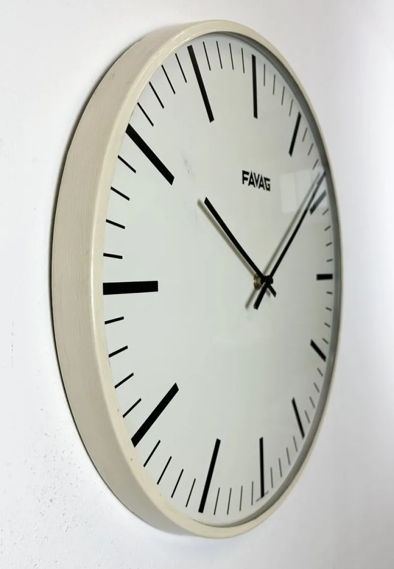 Hot Pamono Vintage Swiss Beige Wall Clock from Favag, 1970s