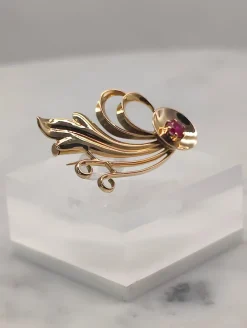 Pamono Vintage Synthetic Ruby Gold Brooch by Eino Westerback><noscript><img width=