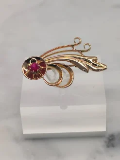 Pamono Vintage Synthetic Ruby Gold Brooch by Eino Westerback><noscript><img width=