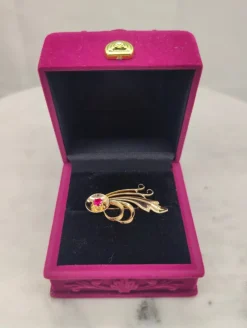 Pamono Vintage Synthetic Ruby Gold Brooch by Eino Westerback><noscript><img width=