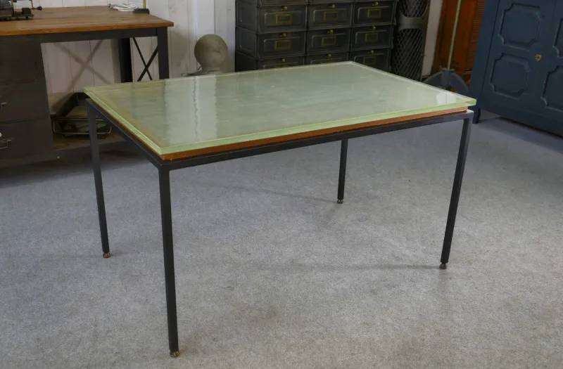 New Pamono Vintage Table in Glass and Black Lacquered Metal, 1960s