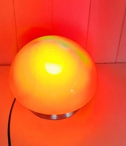 Pamono Vintage Table Lamp with Metal Base, Touch Sensor and Red Glass Shade, 2010s