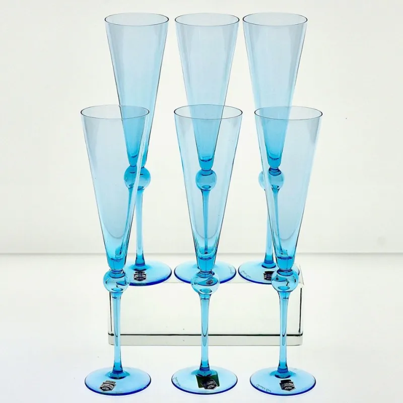 Pamono Vintage Tall Flutes in Murano Glass by Cenedese, 1950, Set of 6> Glassware