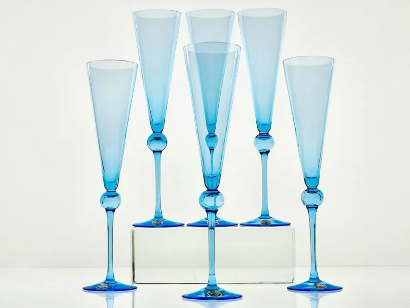 Pamono Vintage Tall Flutes in Murano Glass by Cenedese, 1950, Set of 6> Glassware
