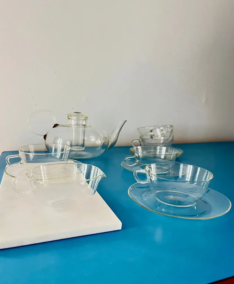 Online Pamono Vintage Tea Service in Borosilicate Glass by Wilhelm Wagenfeld for Jenaer, Germany, 1950s, Set of 14