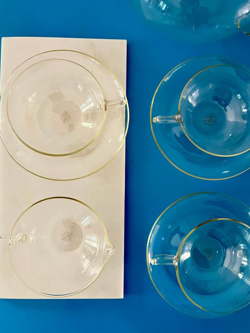 Online Pamono Vintage Tea Service in Borosilicate Glass by Wilhelm Wagenfeld for Jenaer, Germany, 1950s, Set of 14