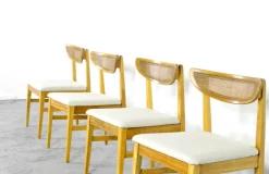 Pamono Vintage Teak and Cane Bergere Chairs, Set of 4> Side Chairs & Dining Chairs