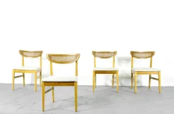 Pamono Vintage Teak and Cane Bergere Chairs, Set of 4> Side Chairs & Dining Chairs