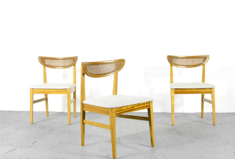 Pamono Vintage Teak and Cane Bergere Chairs, Set of 4> Side Chairs & Dining Chairs