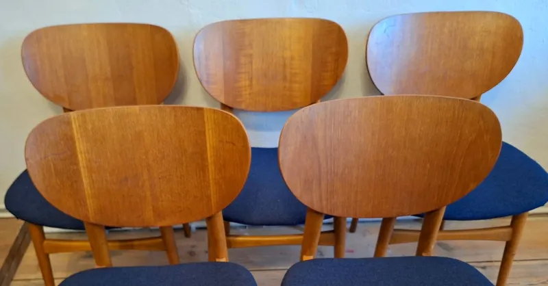 Pamono Vintage Teak Dining Chairs with Navy Blue Covers, 1960s, Set of 6> Side Chairs & Dining Chairs