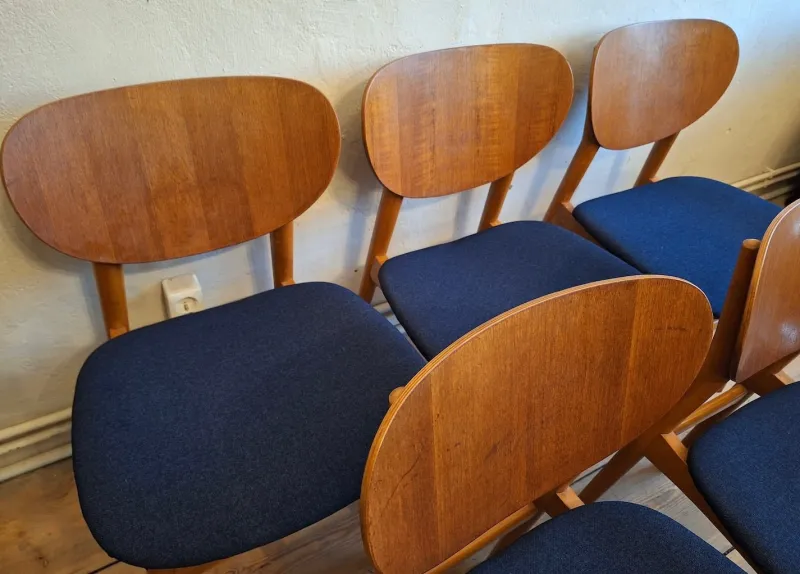 Pamono Vintage Teak Dining Chairs with Navy Blue Covers, 1960s, Set of 6> Side Chairs & Dining Chairs